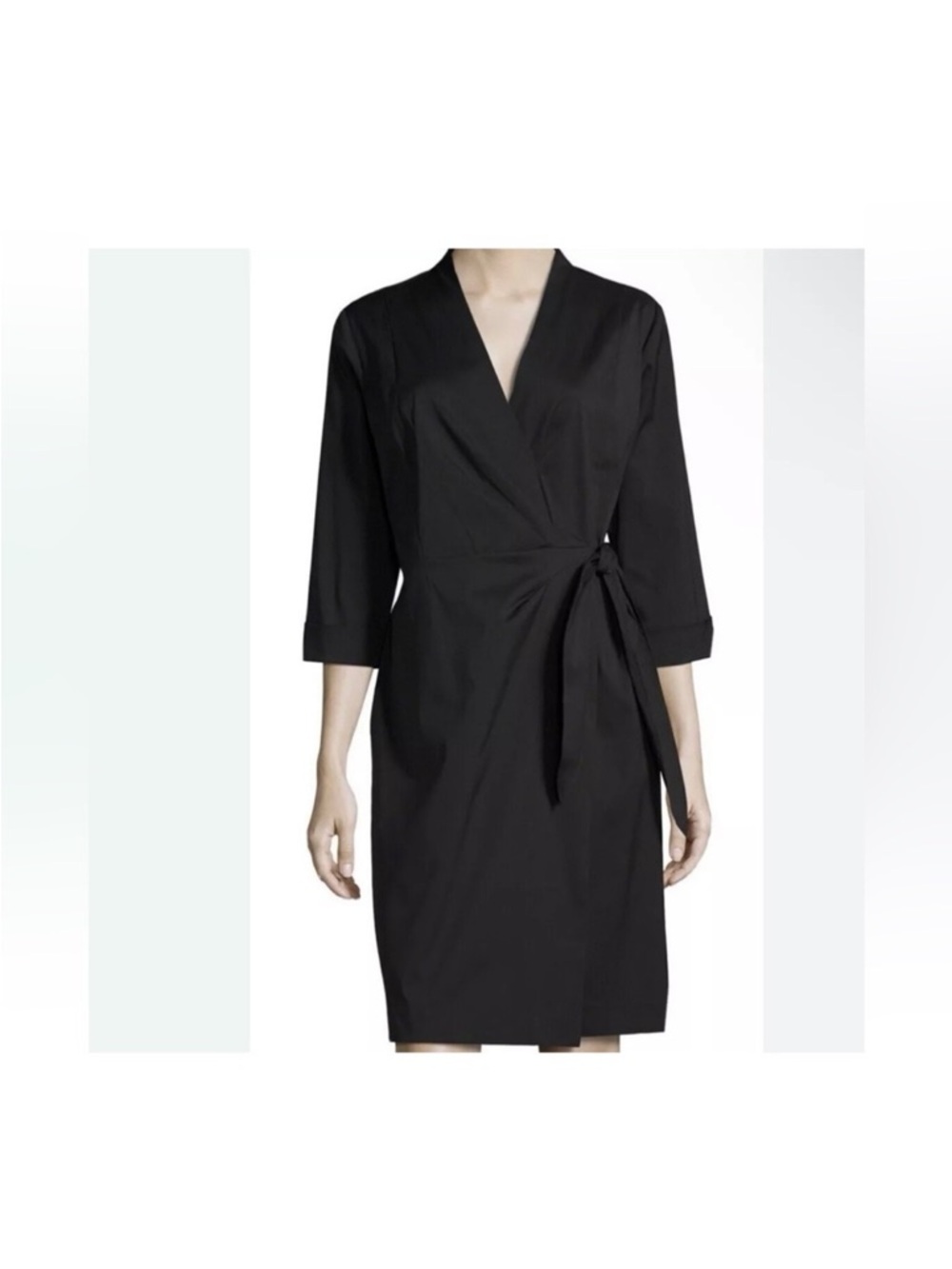 Lafayette 148 Black Dolly Wrap 3/4 Sleeve Dress cotton size 4